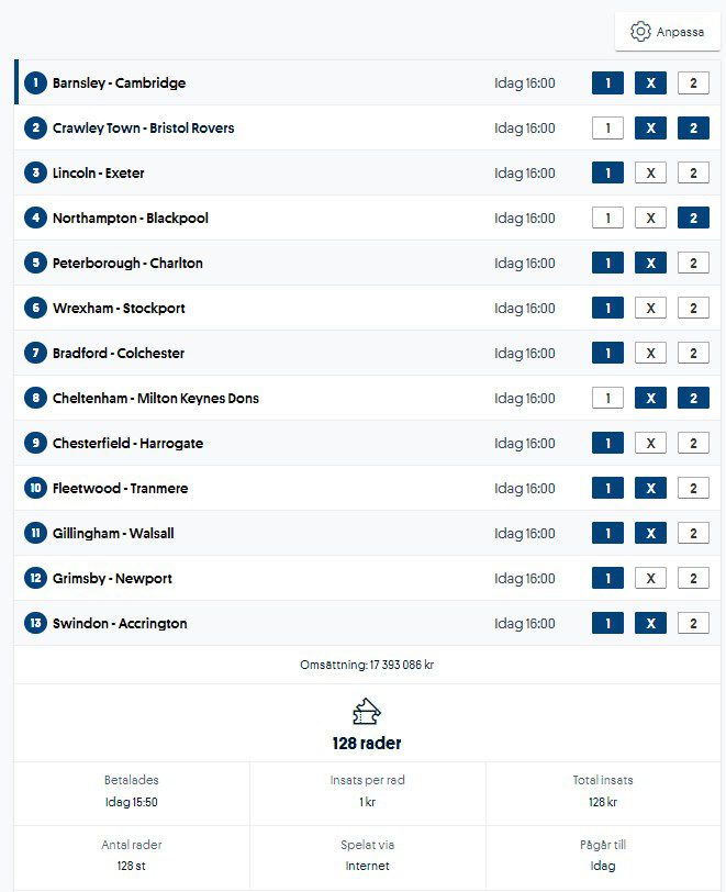 AI Betting - Omgång 3 AI betting stryktipset