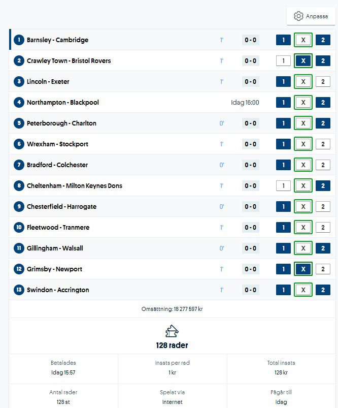 AI Betting - Omgång 3 Davids kupong